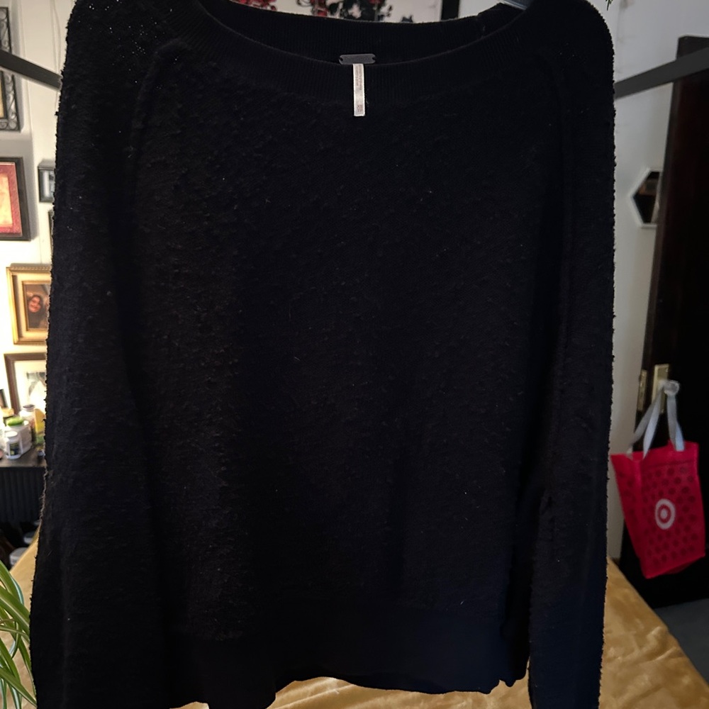 Free People Black Textured Knit Top